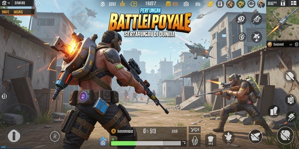 Gambaran gameplay epik dalam 5RT dengan aksi Battle Royale.