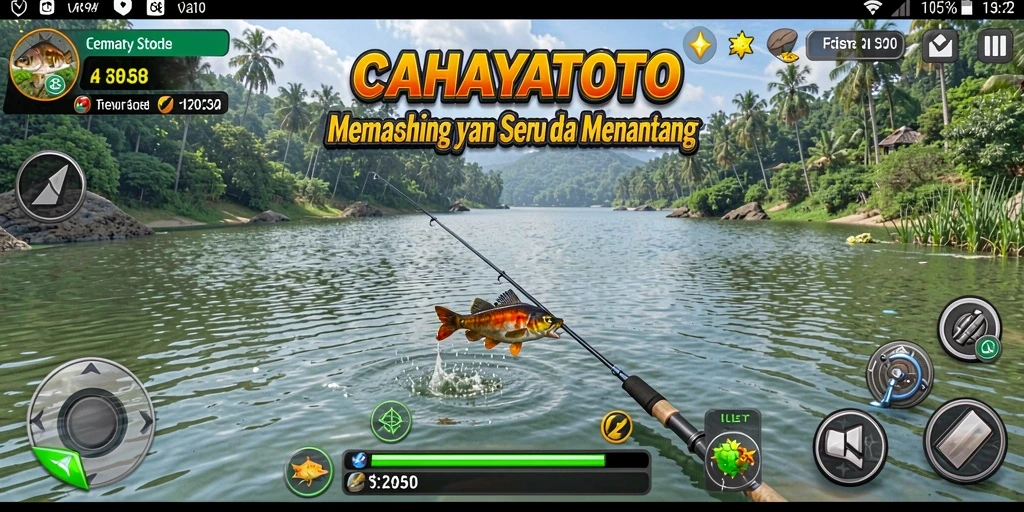 Tampilan gameplay CAHAYATOTO dengan aksi memancing yang seru.