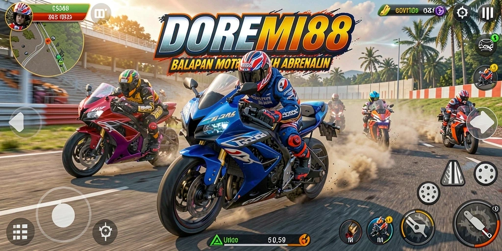 Tangkapan layar DOREMI88 menampilkan kecepatan balapan motor yang mendebarkan.