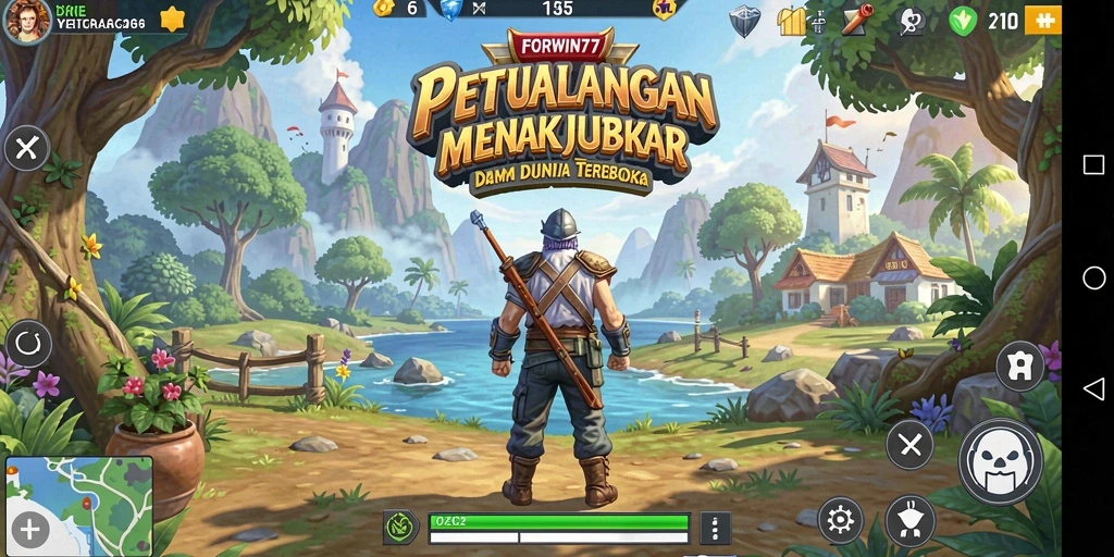 Screenshot utama gameplay FORWIN77 yang menampilkan dunia terbuka.