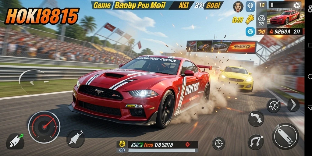 Screenshot gameplay HOKI8815 yang menampilkan aksi balapan seru dan intens.
