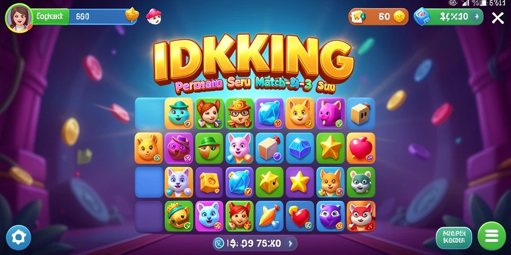 Tampilan gameplay menarik dari IDRKING dengan elemen Match-3 yang penuh warna.