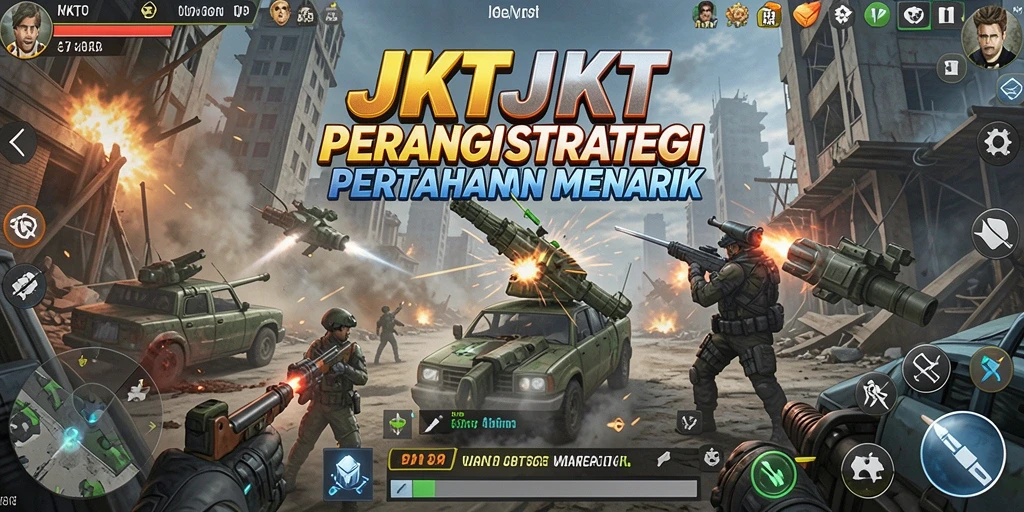 Tampilan gameplay <strong>JKTJKT</strong> yang mendebarkan dalam pertarungan Tower Defense.