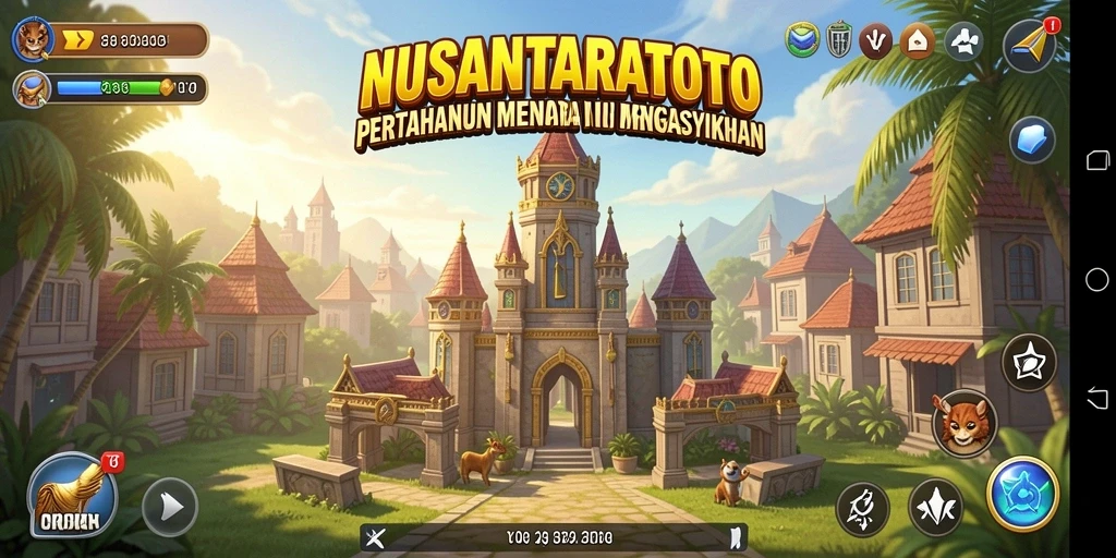 Screenshot dari gameplay NUSANTARATOTO yang menampilkan menara pertahanan.