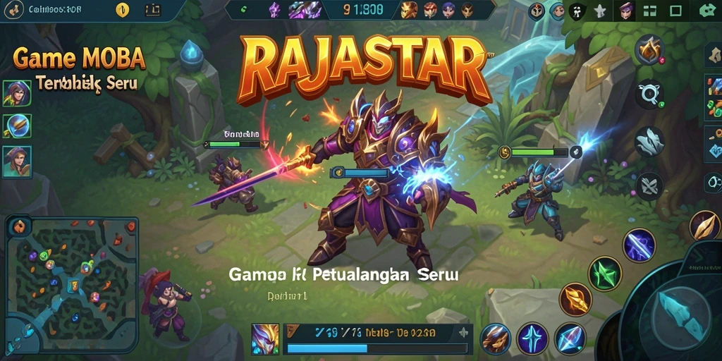 Menampilkan aksi seru dalam permainan MOBA RAJASTAR.