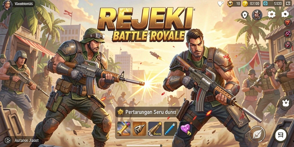 Tampilan gameplay REJEKI yang intens dan penuh aksi dalam pertarungan Battle Royale.