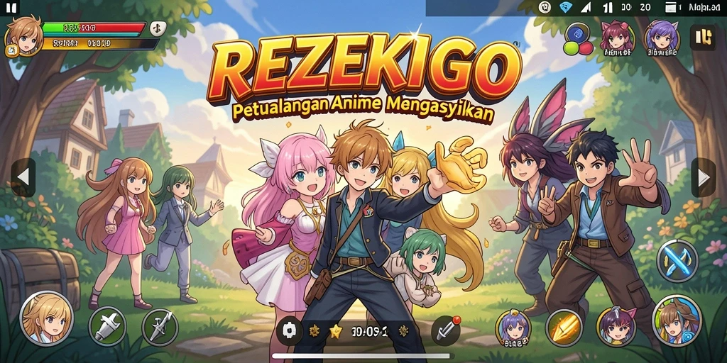 Tampilan gameplay seru dari REZEKIGO yang menampilkan karakter anime favorit.