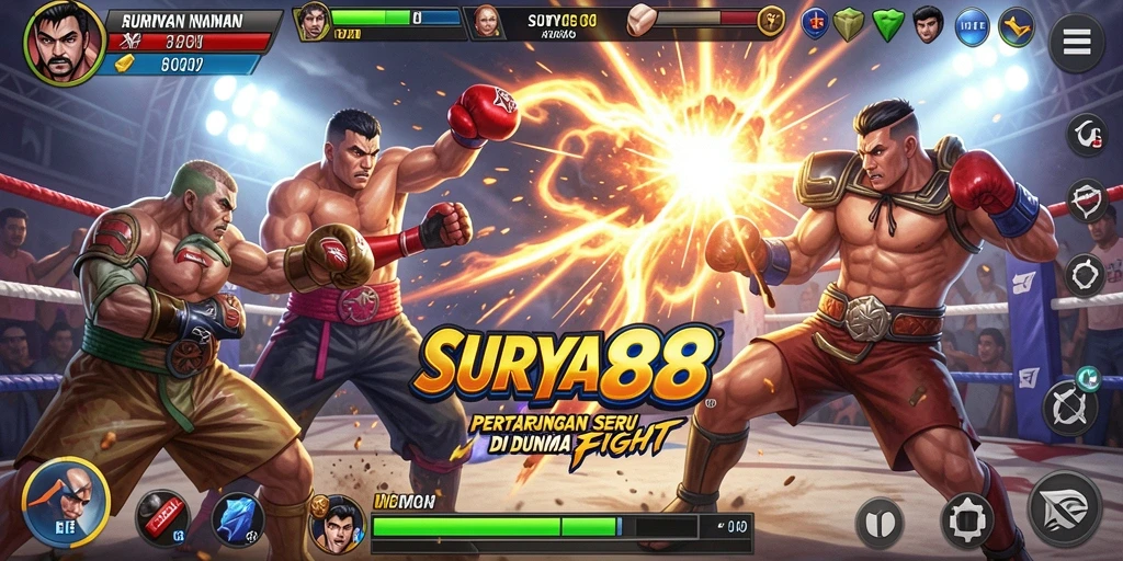 Tangkapan layar gameplay SURYA88 dengan karakter Fighting yang beraksi.