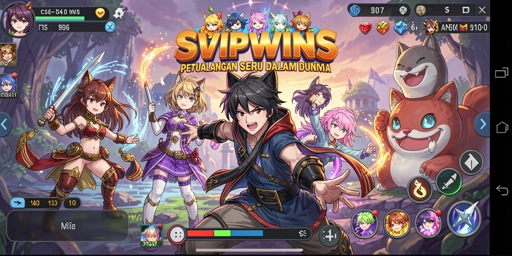 Tampilan gameplay SVIPWINS dengan karakter anime yang menawan.